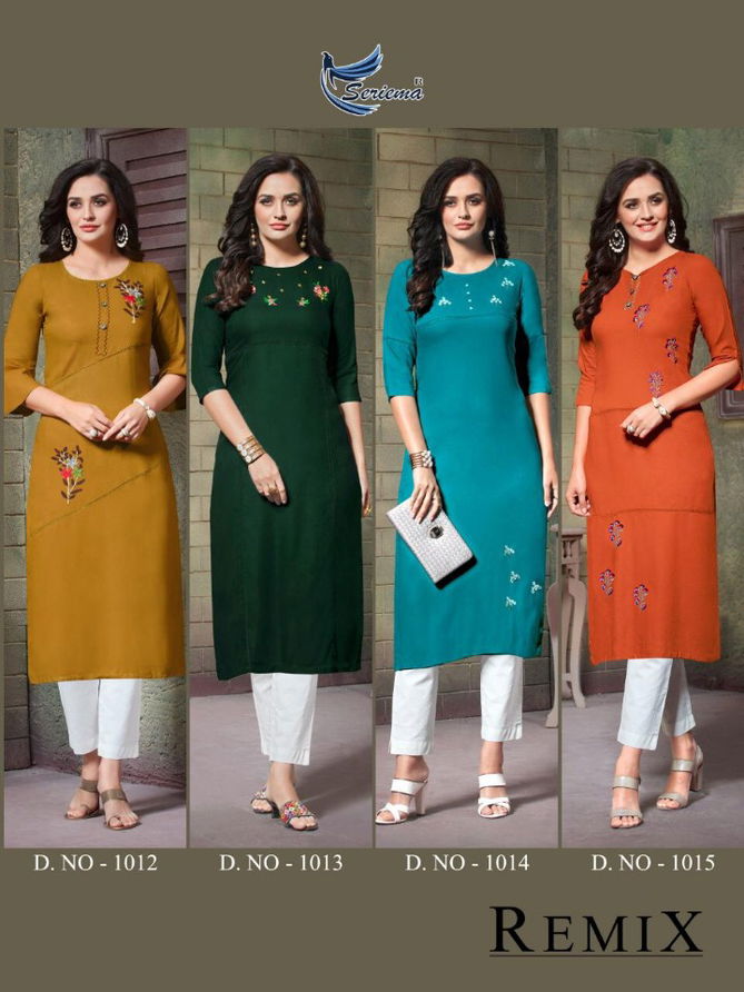 Seriema Remix Heavy Fancy Designer Rayon With Embroidery Casual Daily Wear Kurti Collection
